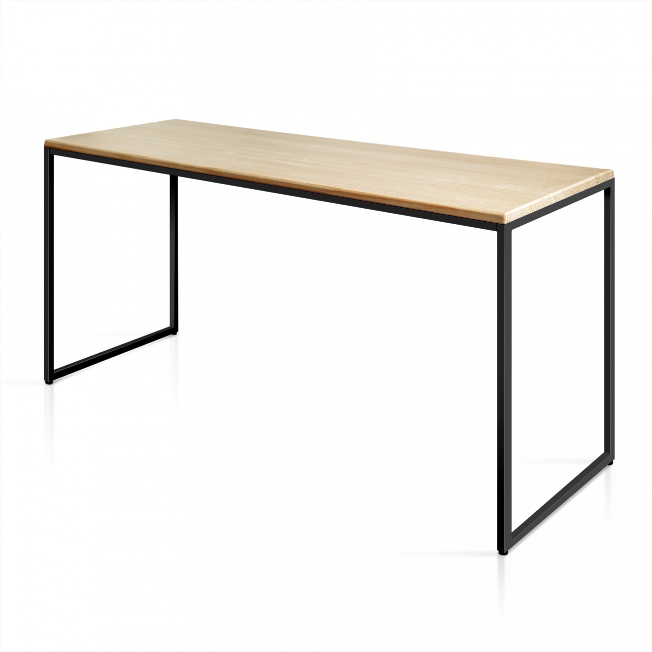 Mesa con tablero de madera y patas metálicas en color Negro Acabado  Barnizado Mate