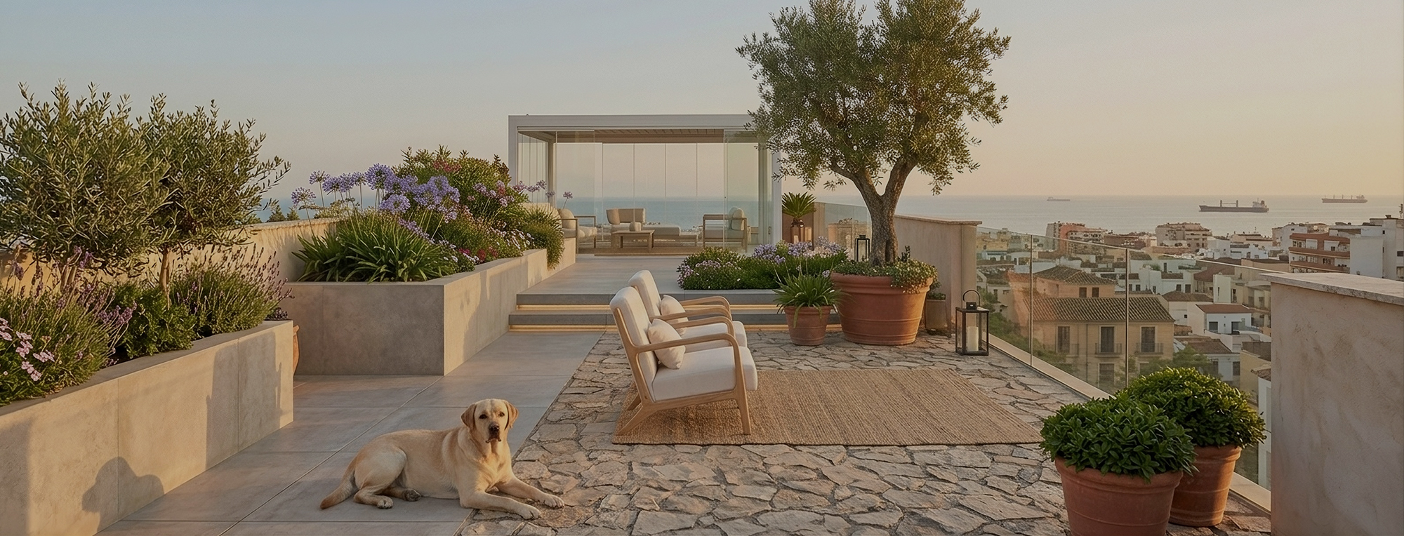 Conjunto de jardín y terraza Muebles de jardin tapizados en tela anti-manchas y estructura de madera